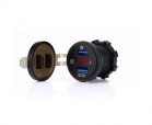 Dual USB charger socket power USB; 2x3.0A + voltmeter; red; round