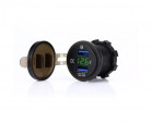 Dual USB charger socket power USB; 2x3.0A + voltmeter; green; round