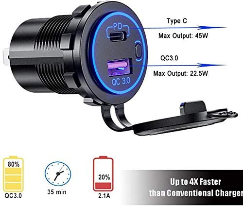 Car charger USB 3.0 + type C, on/off switch